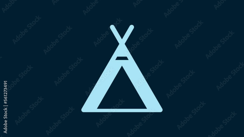 White Tourist tent icon isolated on blue background. Camping symbol. 4K Video motion graphic animation White Tourist tent icon isolated on blue background. Camping symbol. 4K Video motion graphic animation