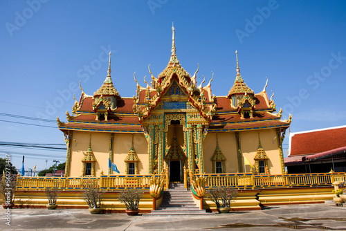 Ancient ubosot ordination hall and antique old church for thai people travelers travel visit praying blessing wish mystery in Wat Toom pagoda or Tum temple on December 30, 2022 in Ayutthaya, Thailand photo