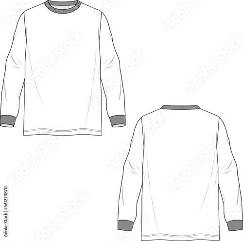 TEE SHIRT WITH FULL SLEEVE ROUND NECK FRONT AND BACK FASHION FLAT DESIGN VECTOR photo