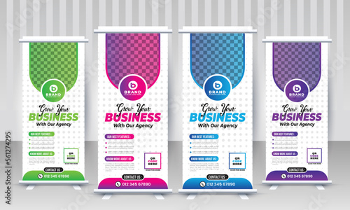 Business agency standee x rollup pullup signage retractable pop up outdoor trade show hoarding signboard modern banner design vector template for branding and marketing