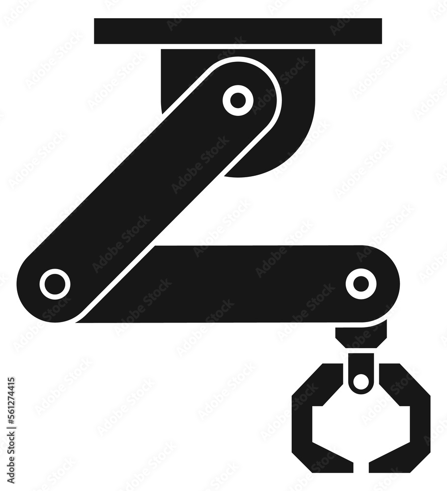 Industrial hand manipulator. Black robotic arm icon Industrial hand manipulator. Black robotic arm icon