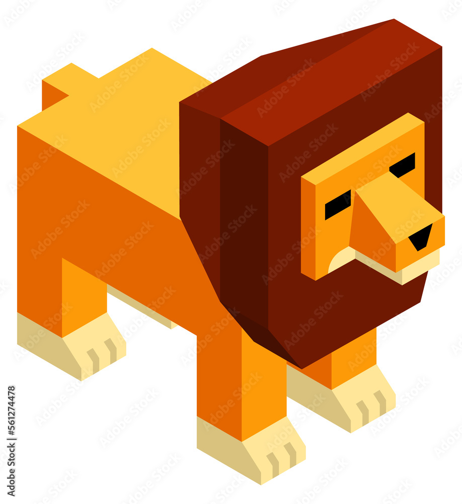 Obraz premium Lion toy. Polygonal pixel animal. Cartoon isometry