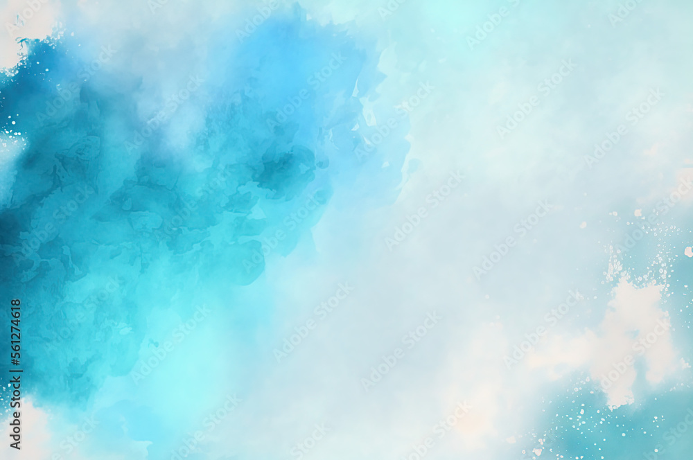 Abstract blue background, watercolor paint texture. Generative AI.
