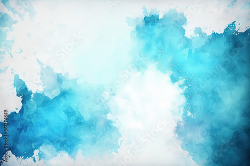 Abstract blue background, watercolor paint texture. Generative AI. 