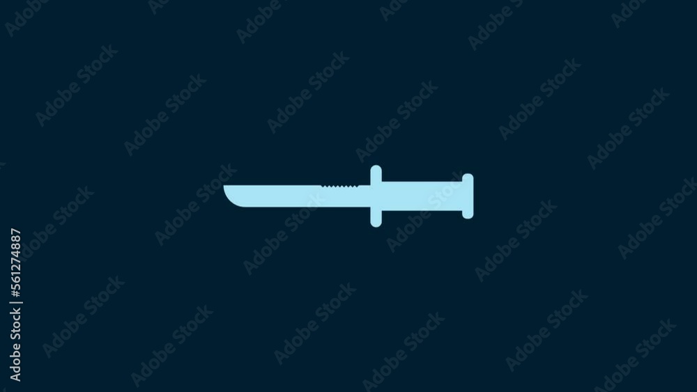 White Military knife icon isolated on blue background. 4K Video motion graphic animation White Military knife icon isolated on blue background. 4K Video motion graphic animation