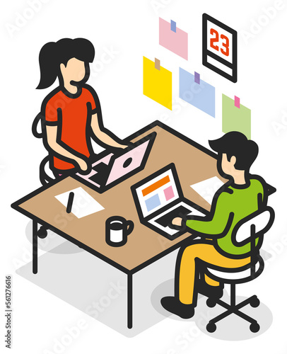 Isometric people working together. Team workplace icon