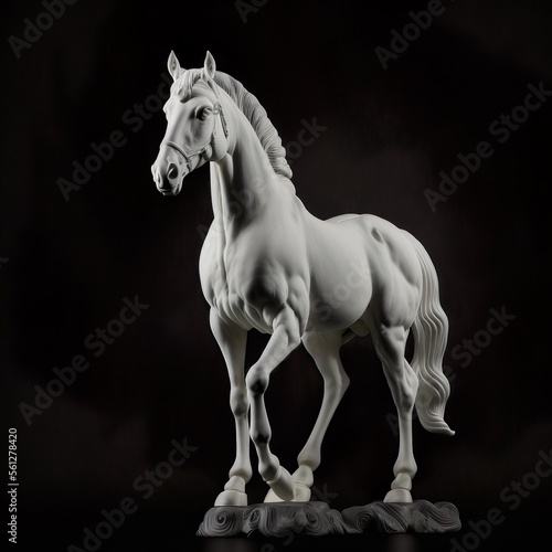 Statue of white horse isolated on black