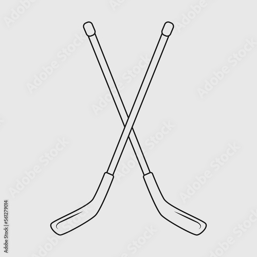 Single one line drawing ice hockey stick. Hockey puck stick, sport