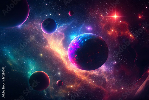 Colorful abstract wallpaper texture background illustration, Universe and time travel between stars and planets