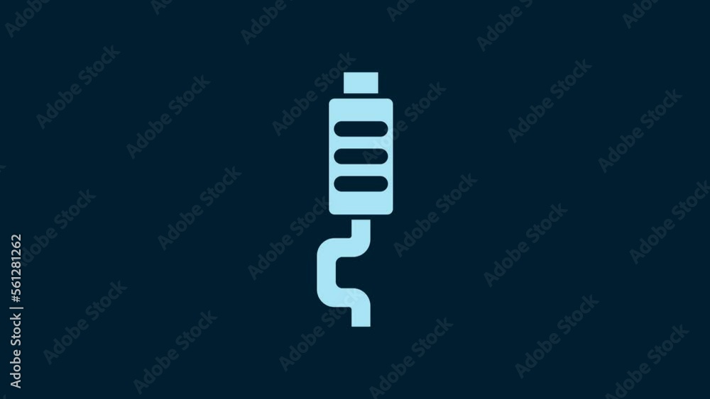 White Car muffler icon isolated on blue background. Exhaust pipe. 4K Video motion graphic animation White Car muffler icon isolated on blue background. Exhaust pipe. 4K Video motion graphic animation