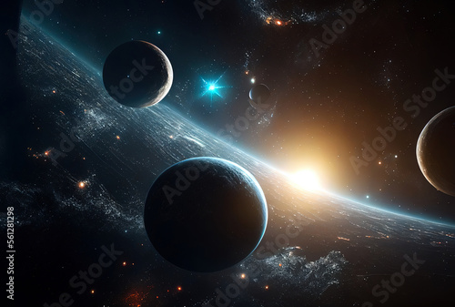 abstract illustration of the cosmos on the theme of the origin of life in the universe with stars, comets and nebulae