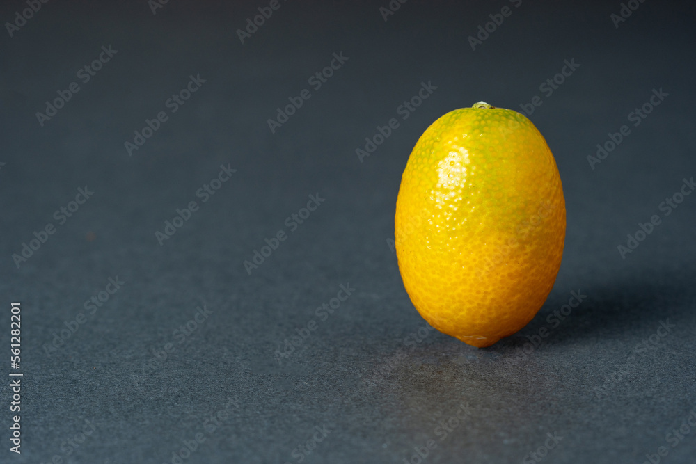 Cumquat or kumquat closeup on grey background Cumquat or kumquat closeup on grey background