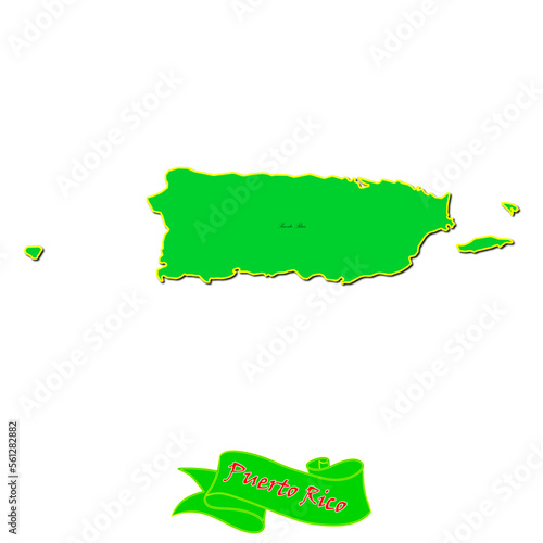 Vector map of Puerto Rico with subregions in green country name in red photo