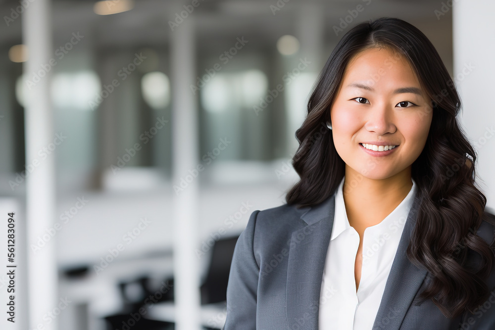 Confident businesswoman smiling while standing at office Confident businesswoman smiling while standing at office