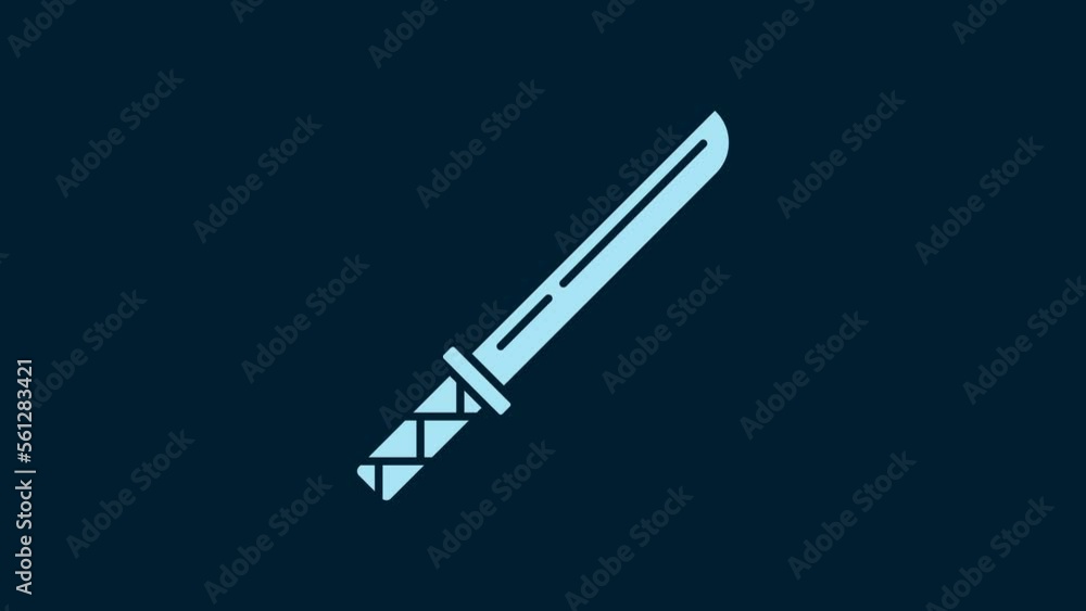 White Traditional Japanese katana icon isolated on blue background. Japanese sword. 4K Video motion graphic animation White Traditional Japanese katana icon isolated on blue background. Japanese sword. 4K Video motion graphic animation