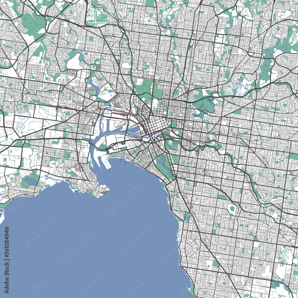 Obraz premium Detailed map of Melbourne city, Cityscape. Royalty free vector illustration.