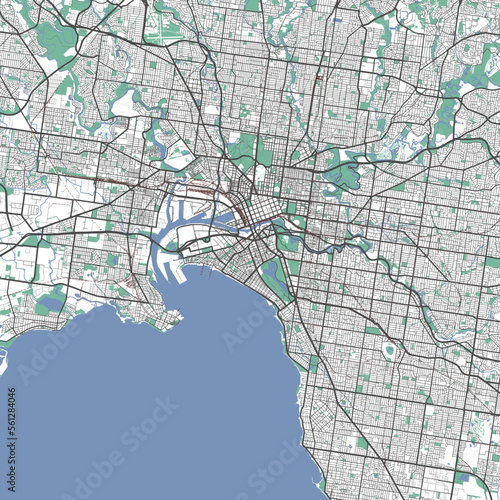 Detailed map of Melbourne city, Cityscape. Royalty free vector illustration.