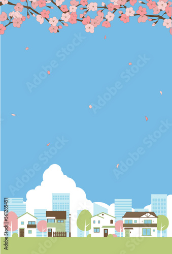 背景素材_街並み_桜