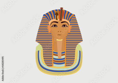 Colorful vector Burial Mask Illustration Egyptian golden pharaohs mask icon flat isolated on background. Egyptian pharaohs mask Tutankhamun line icon. King Tutankhamun.