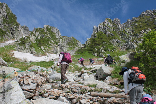 木曾駒ケ岳山頂へ向かう登山者たち