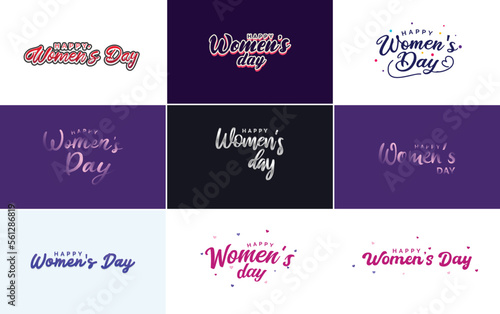 Abstract Happy Women s Day logo with a love vector design in pink. red. and black colors