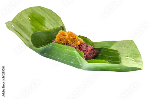 Sweet sticky rice with egg custard topping