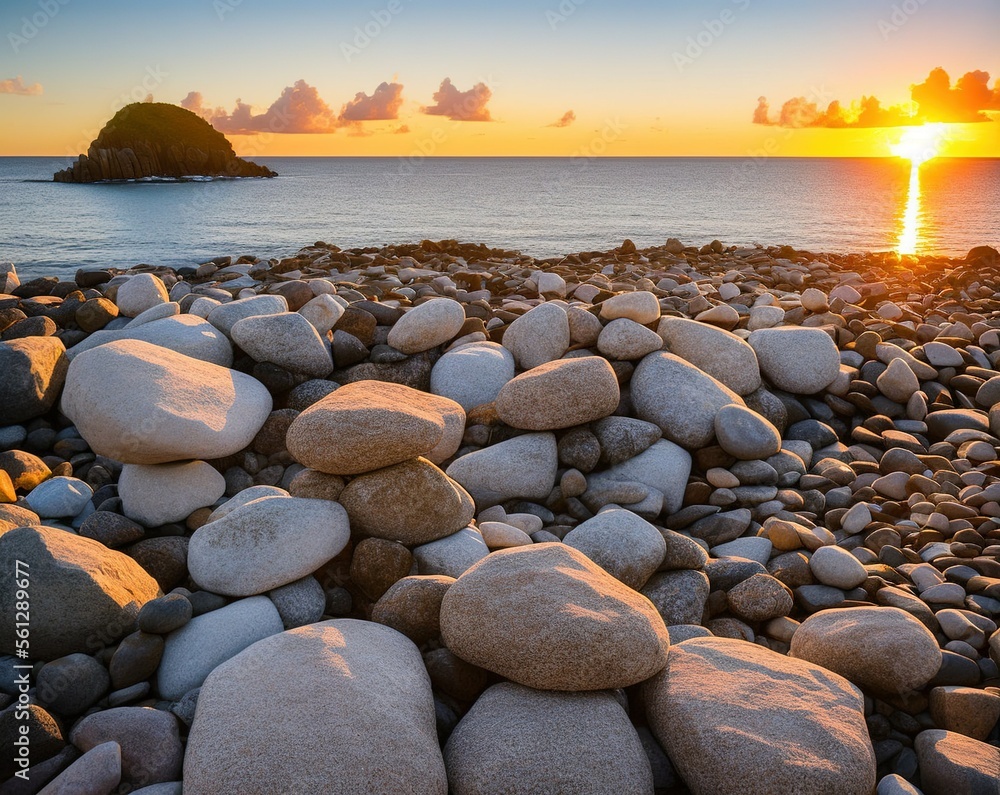 pile of rocks, beautiful sunset over the sea pile of rocks, beautiful sunset over the sea