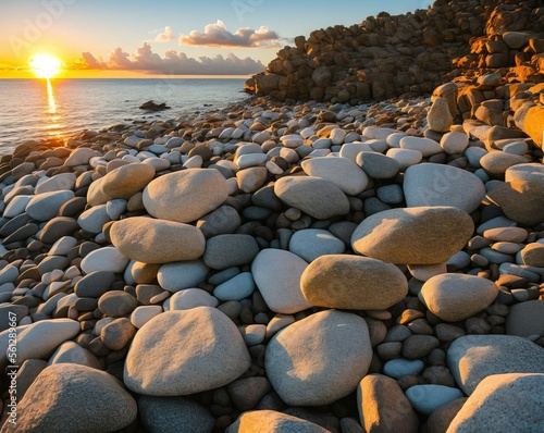 pile of rocks, beautiful sunset over the sea © ozun