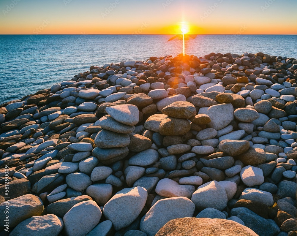 pile of rocks, beautiful sunset over the sea pile of rocks, beautiful sunset over the sea