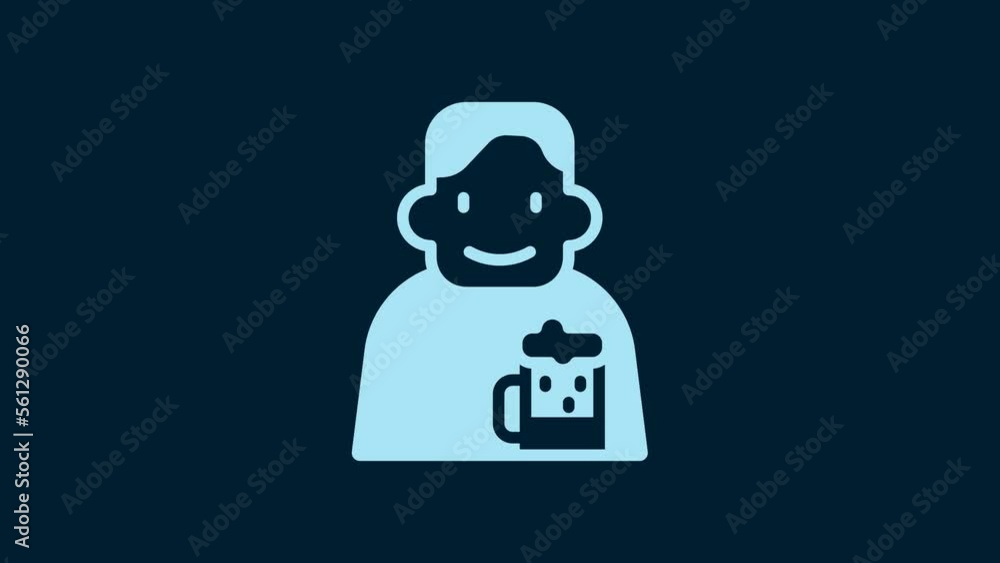 White Happy man with beer icon isolated on blue background. 4K Video motion graphic animation White Happy man with beer icon isolated on blue background. 4K Video motion graphic animation