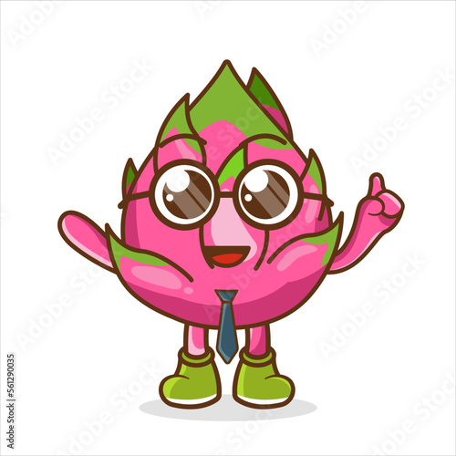 Dragon Fruit cartoon businessman mascot character wearing tie and glasses