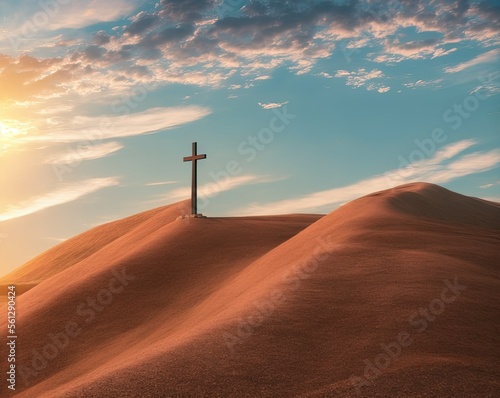 cross in a beautiful sunset over the mountain, catholic, christianity