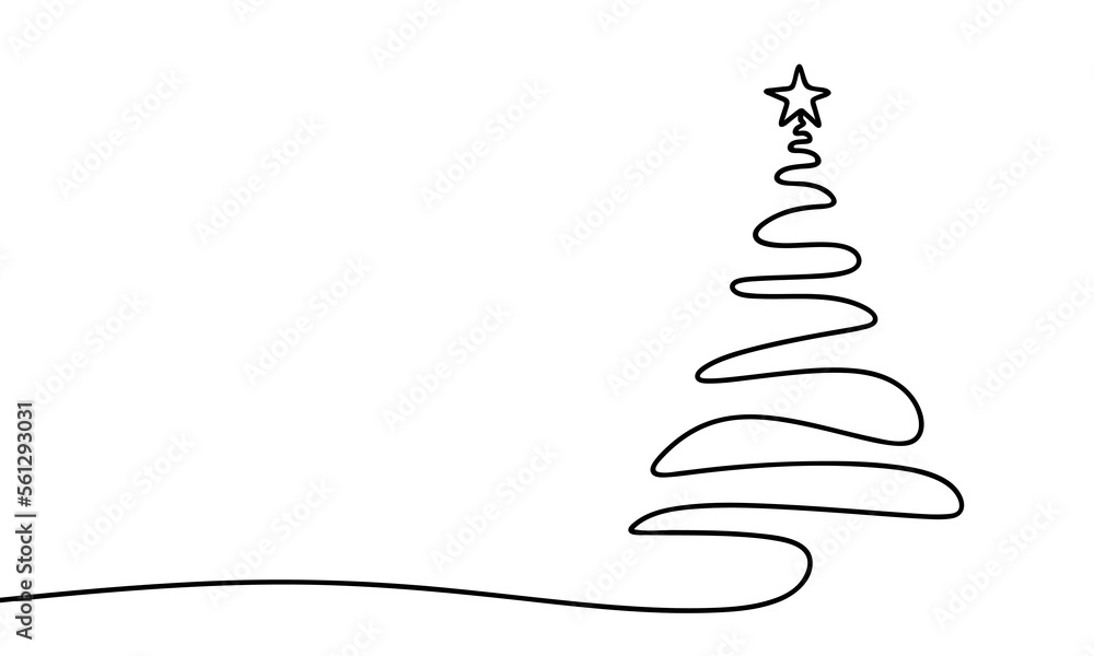 Hand drawn christmas tree in minimalistic design. Continuous one line ...