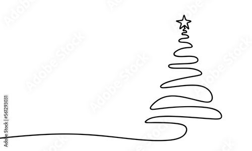 Hand drawn christmas tree in minimalistic design. Continuous one line drawing Christmas tree. Vector illustration
