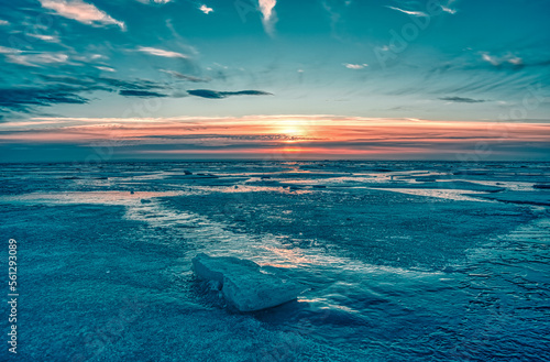 HDR view of sunset on frozen sea