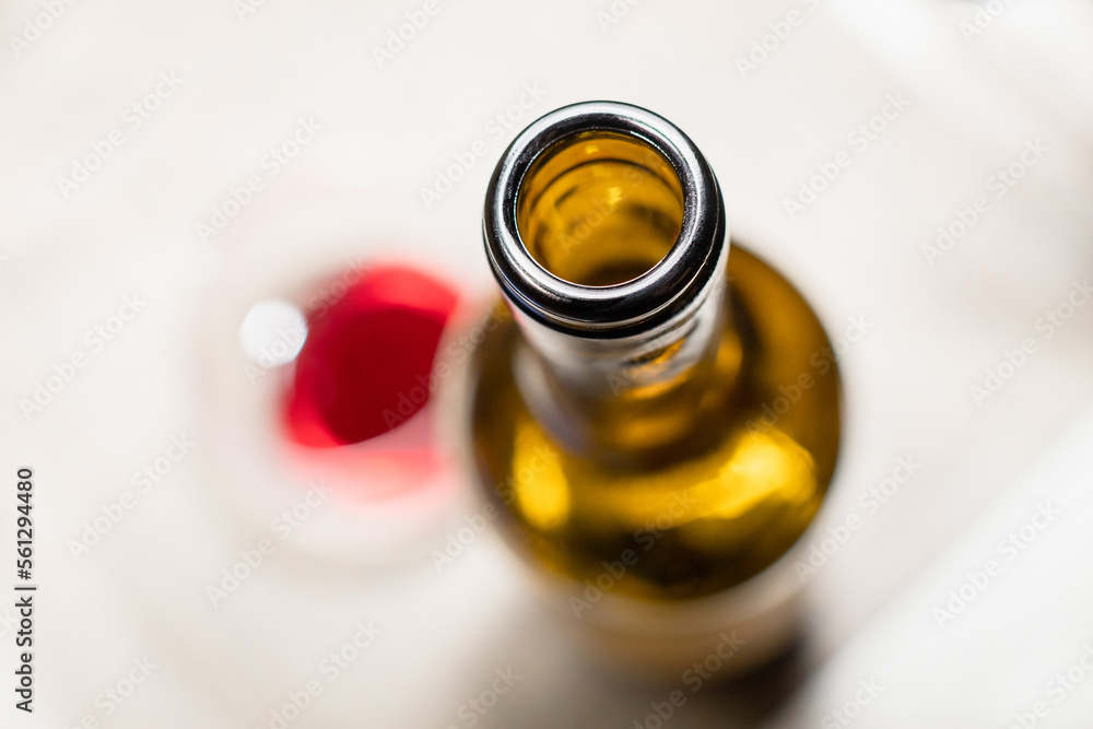 Open wine bootle view from top - shallow focus - blur background
