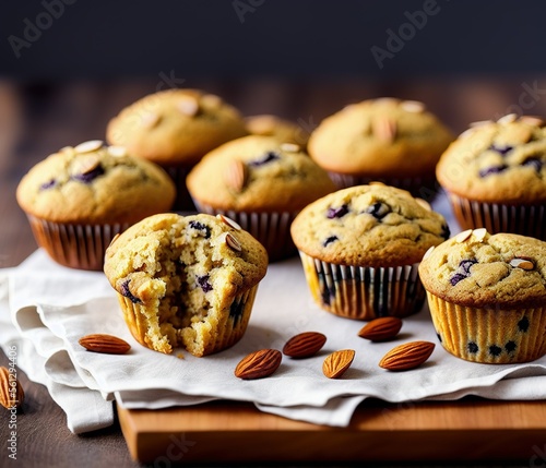 freshly baked muffins with chocolate and lemon on a white background