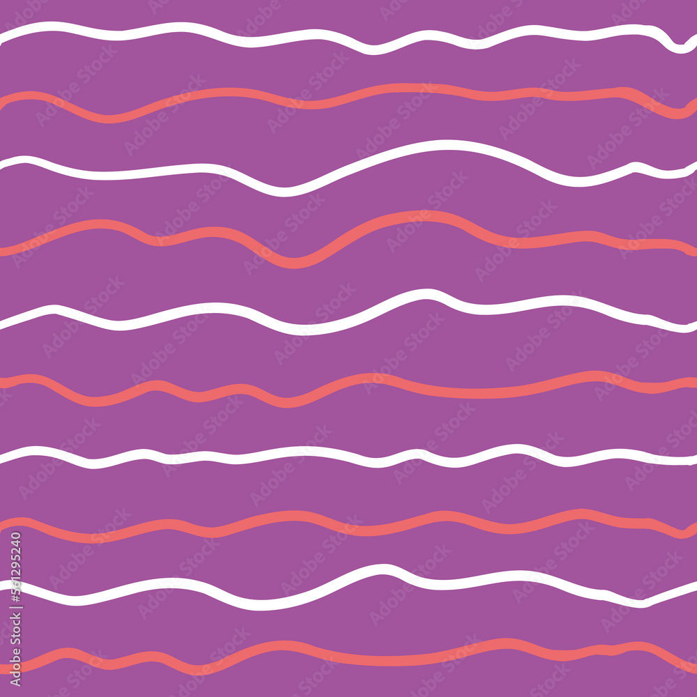 Wave line seamless pattern. Vector illustration on purple background.