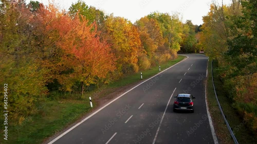 Drone tracking car in fall Drone tracking car in fall
