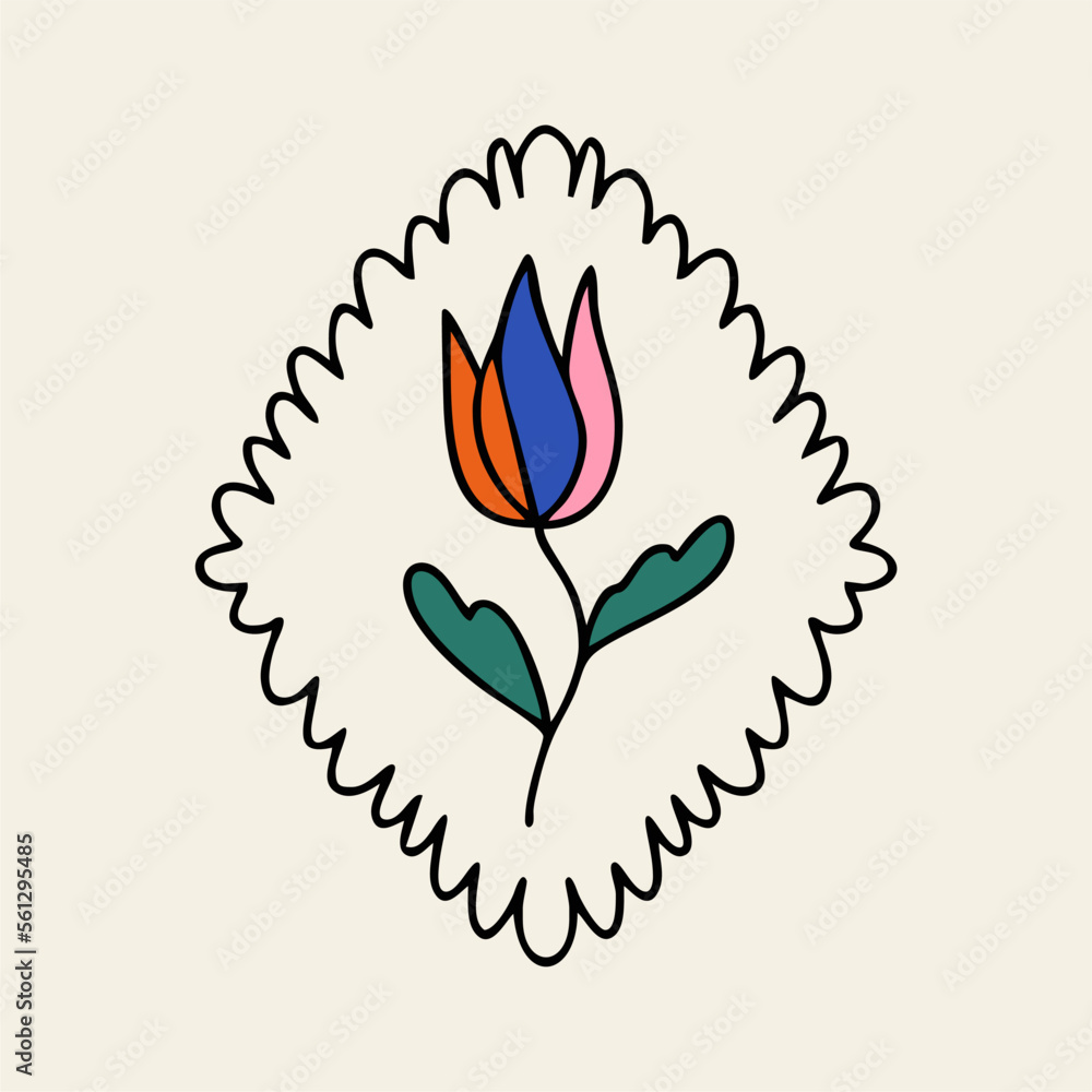 Fototapeta premium Vector illustration of a flower in a simple linear style - design templates - hippie style, vintage logo.