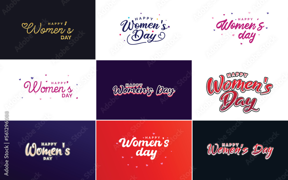 Abstract Happy Women's Day logo with love vector logo design in pink. red. and black colors