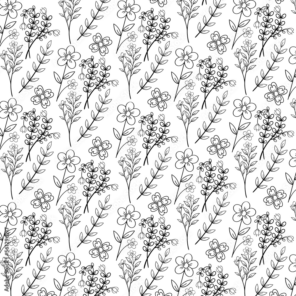 Fototapeta premium Hand Draw Leaves and Flower Pattern, Spring pattern