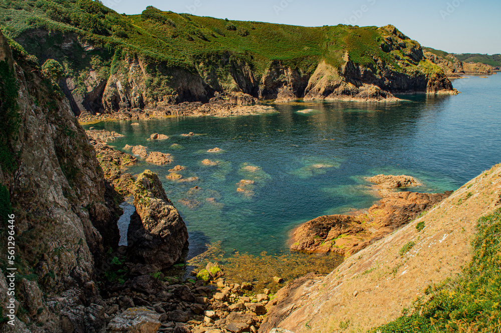 Fototapeta premium view of the coast of the island of island, Devil's hole, Jersey, Channel islands