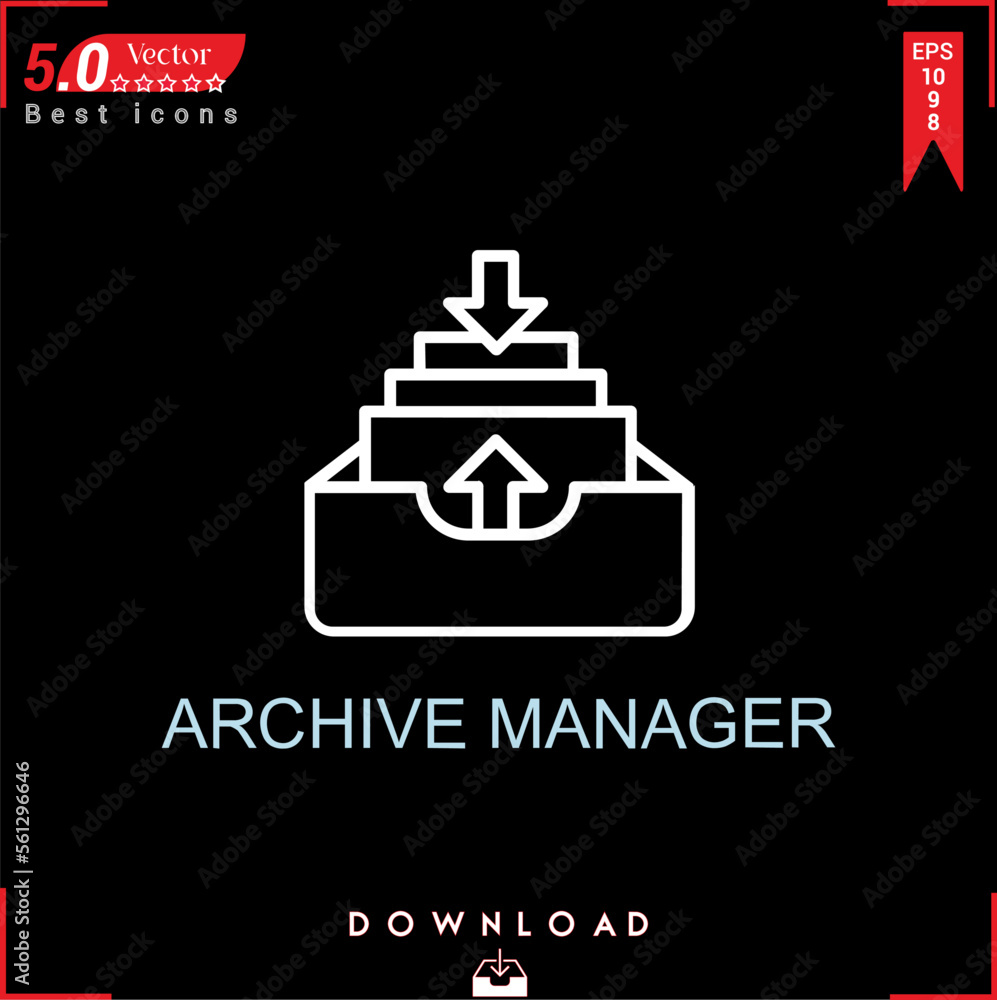 ARCHIVE MANAGER vector . Business marketing management, new icons , simple, isolated, application , logo, flat icon for website design or mobile applications, 
UI  UX design Editable stroke. EPS10