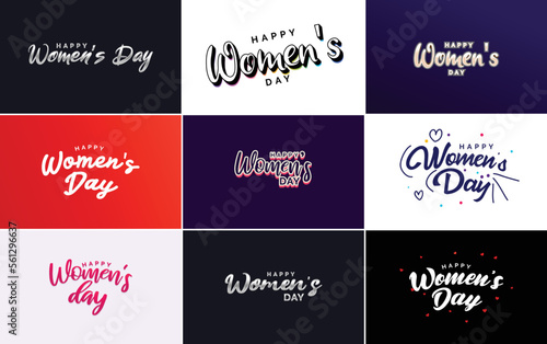 Happy Women s Day greeting card template with hand-lettering text design creative typography for holiday greetings  vector illustration