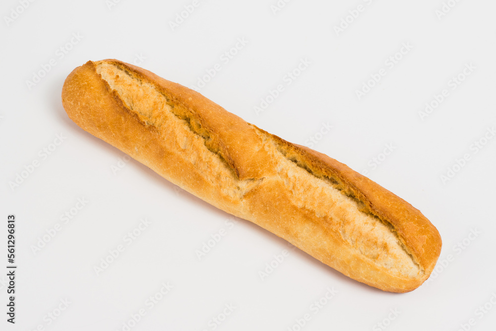 French baguette on a white background with copy space. French baguette on a white background with copy space.