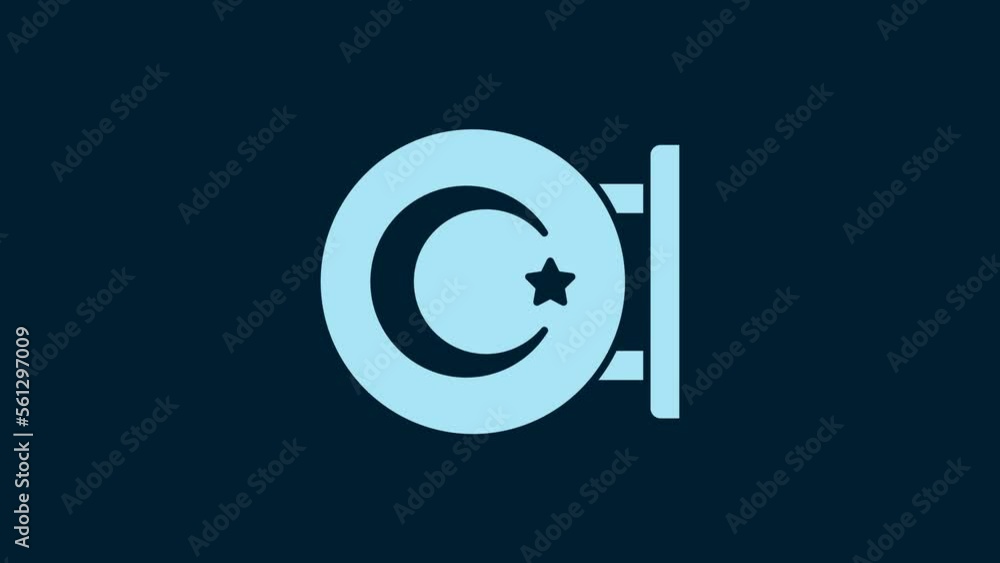 White Star and crescent - symbol of Islam icon isolated on blue background. Religion symbol. 4K Video motion graphic animation White Star and crescent - symbol of Islam icon isolated on blue background. Religion symbol. 4K Video motion graphic animation