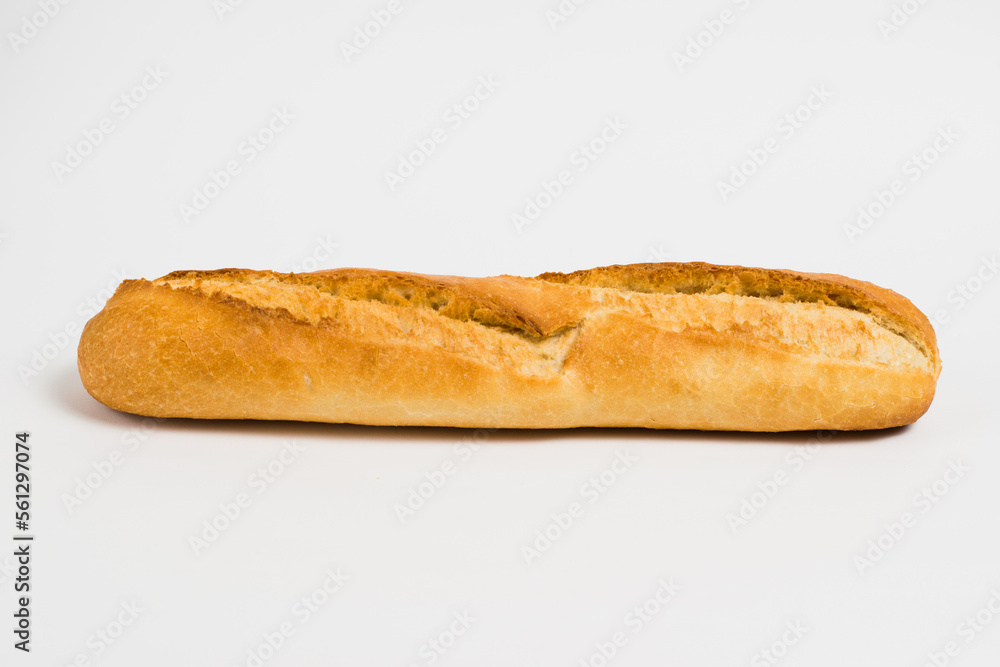 French baguette on a white background with copy space.