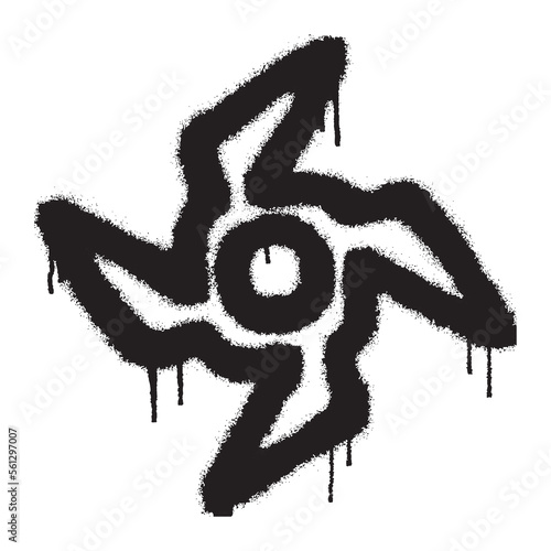 Shuriken ninja weapon star graffiti with black spray paint. Vector illustration