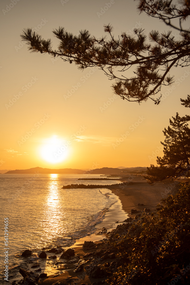 高知県桂浜の龍王宮から眺める美しい夕暮れの風景